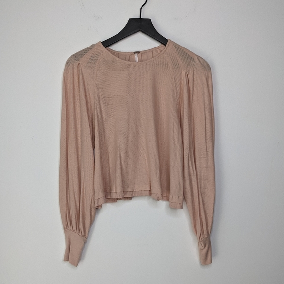Free People Pink Billie Ribbed Blouson Sleeve Top - Picture 12 of 12